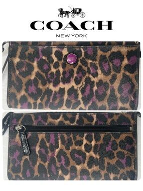 Coach Purple Leopard Ocelot Zippered Wallet